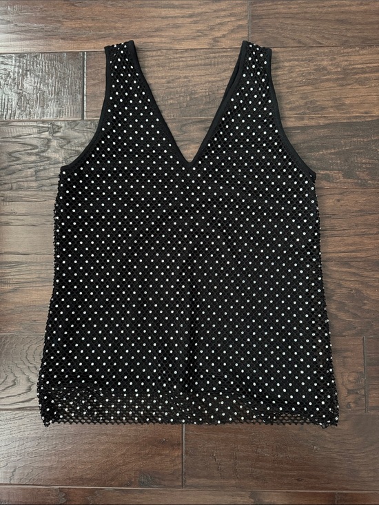 INC International Concepts Tops - Black Sleeveless V-Neck rhinestone Mesh Tank Top